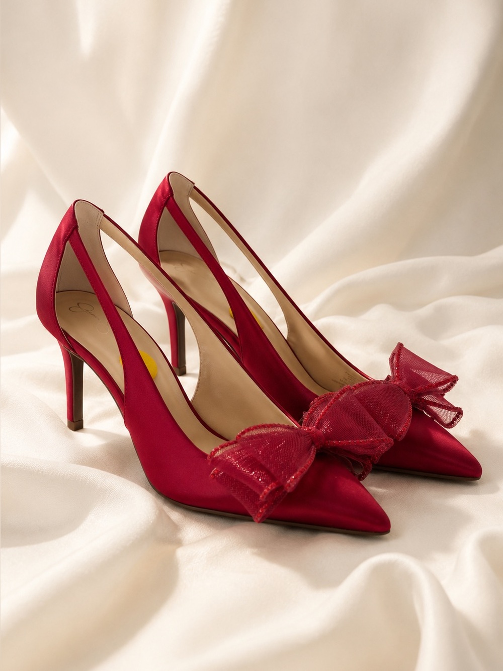 Jessica Simpson Coirah Red Satin Pumps with Statement Bow – Size 9 - Picture 2 of 16